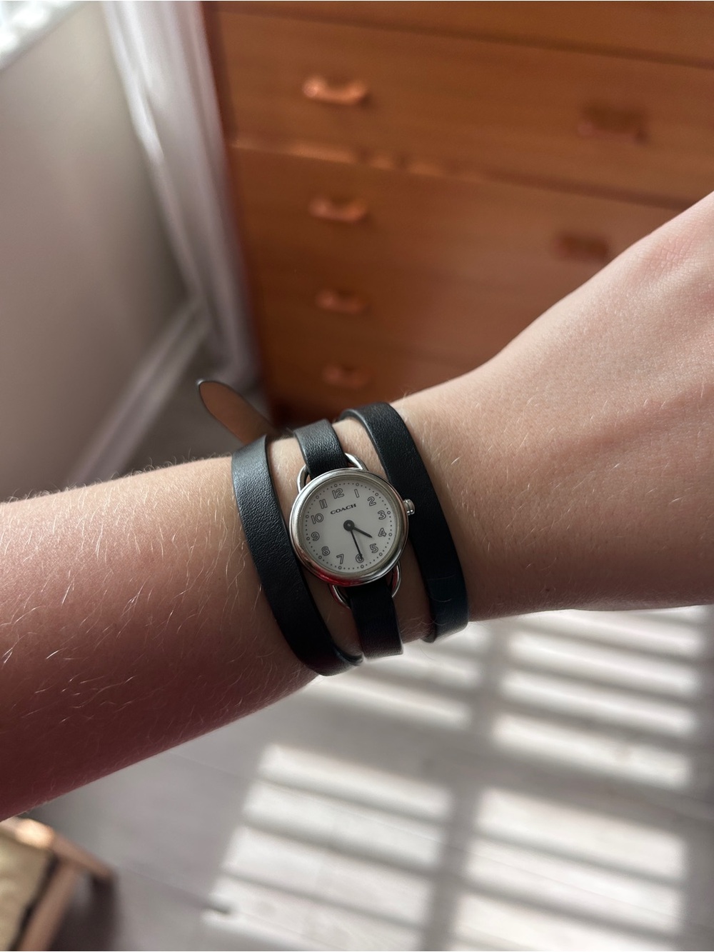 Coach Black Triple Wrap Leather Strap Watch with Silver Case